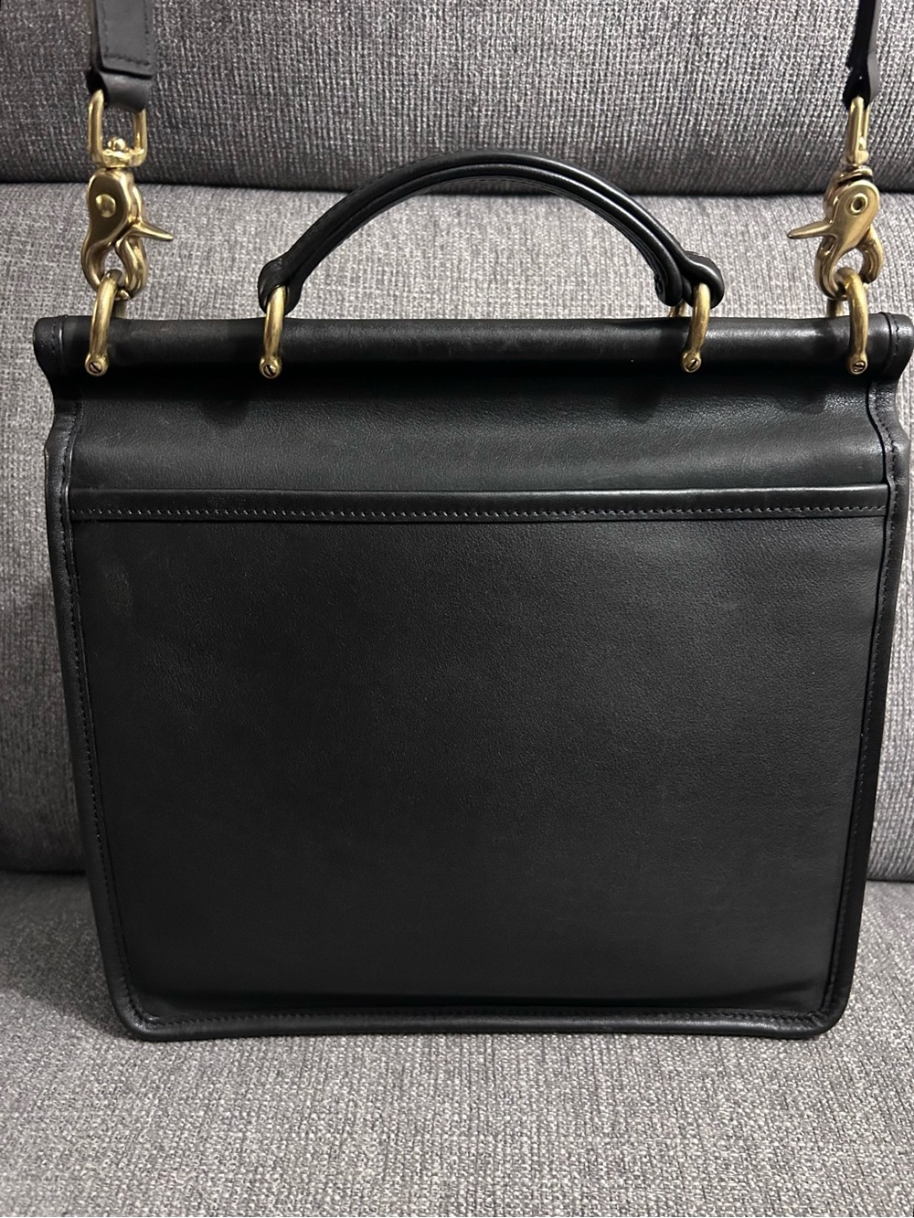 Coach Vintage Willis Black Leather Satchel with Brass Hardware, Hang tag & Strap - Picture 8 of 12